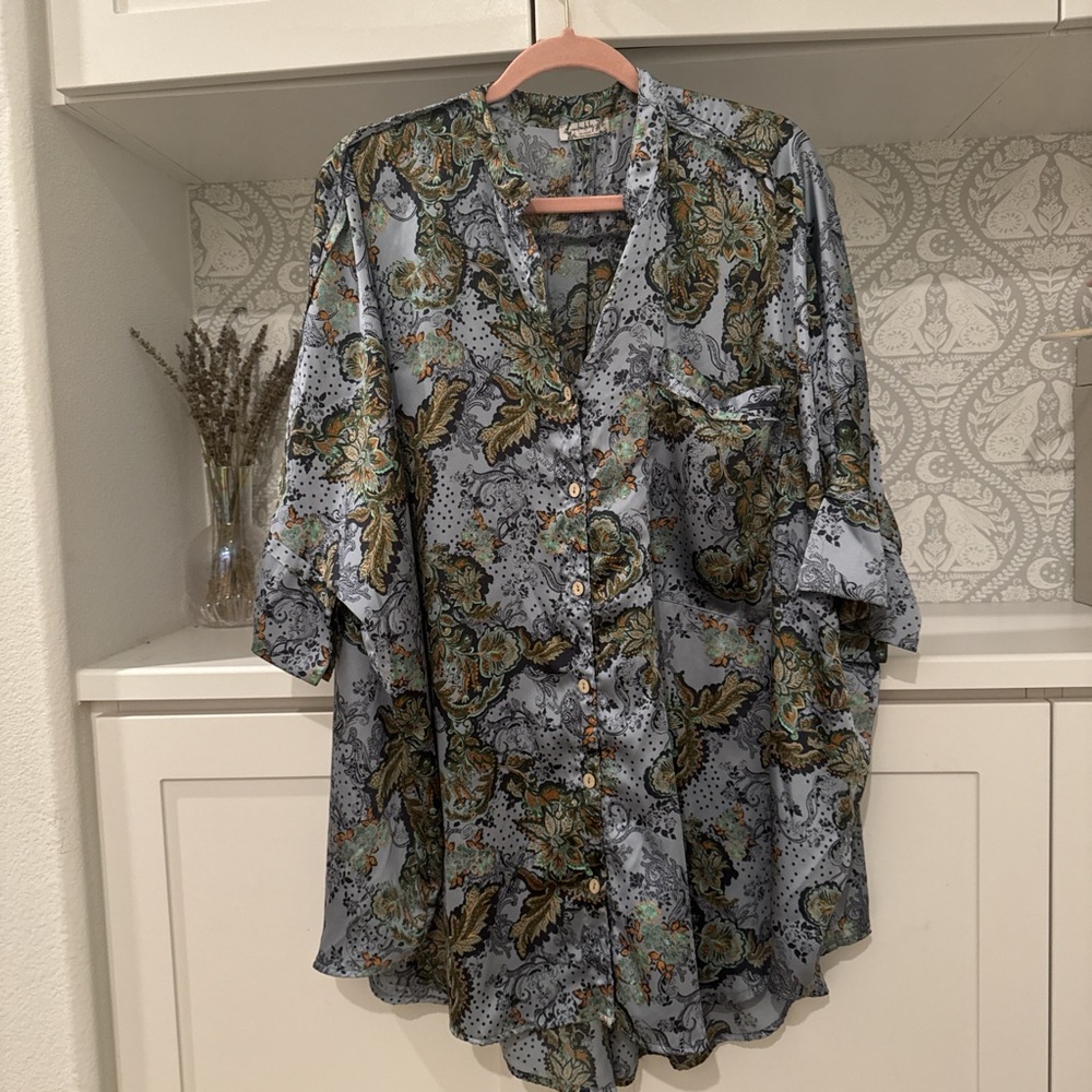Free People Goddess Sleep Shirt, Blue Haze, M